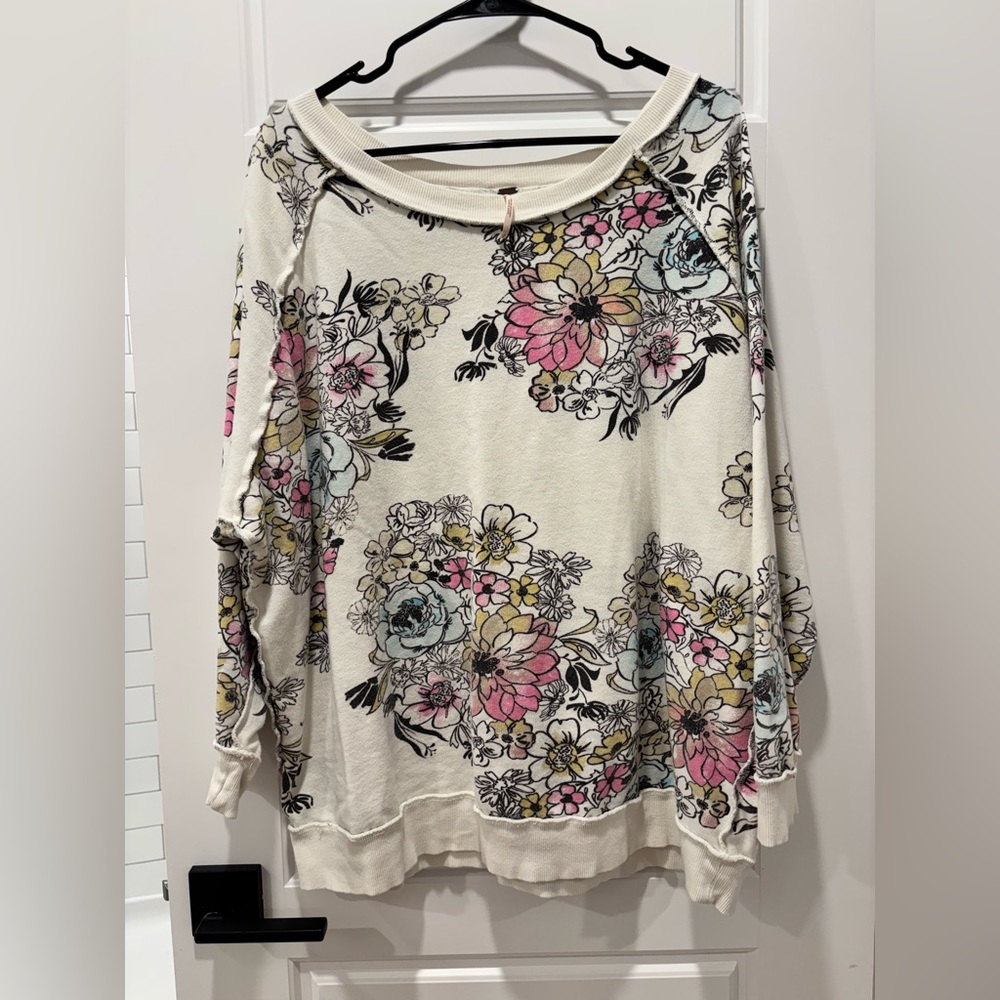 Free People Floral Print Lightweight Sweatshirt GUC,CI
